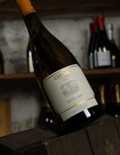 Bottiglia di Cervaro della Sala Antinori, selezionato dalla cantina del Ristorante Bosco